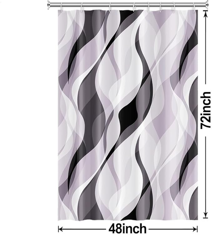 Lavender Shower Curtain, Modern Purple and Grey Striped Shower Curtain Set for Bathroom Waterproof Polyester Shower Curtain with Hooks, 48x72 Inch