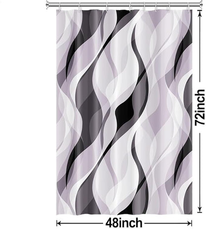Lavender Shower Curtain, Modern Purple and Grey Striped Shower Curtain Set for Bathroom Waterproof Polyester Shower Curtain with Hooks, 48x72 Inch