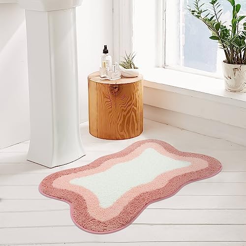 HAOCOO Pink Bathroom Rugs Washable, 18x25 inch Soft Non Slip Funny Bathroom Decor Cute Bath Mat, Luxury Soft Microfiber Absorbent Bathmat Floor Carpet for Shower Tub Bedroom