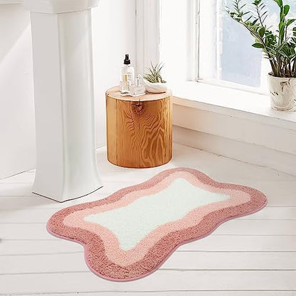 HAOCOO Pink Bathroom Rugs Washable, 18x25 inch Soft Non Slip Funny Bathroom Decor Cute Bath Mat, Luxury Soft Microfiber Absorbent Bathmat Floor Carpet for Shower Tub Bedroom