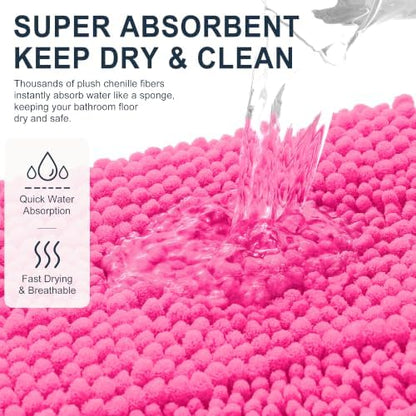 Smiry Thick Chenille Bathroom Runner Rugs 44x24, Soft Bath Mat, Hot Pink