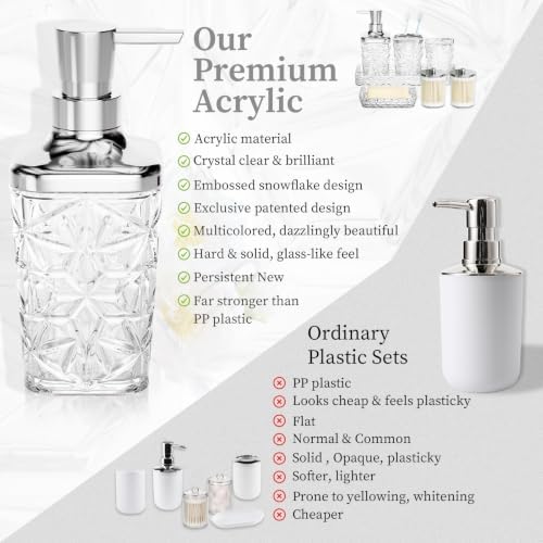 Bathroom Accessory Set, 7 Pcs White Bathroom Accessories Set, Acrylic Soap Dispenser and Toothbrush Holder Set, Qtip Holder Set, Bathroom Sink Set, Gift for Home Apartment