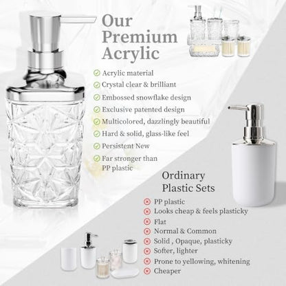 Bathroom Accessory Set, 7 Pcs White Bathroom Accessories Set, Acrylic Soap Dispenser and Toothbrush Holder Set, Qtip Holder Set, Bathroom Sink Set, Gift for Home Apartment
