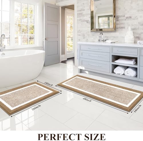 Pauwer Bathroom Rugs Sets 2 Piece, Non Slip Washable Bath Mat, Khaki