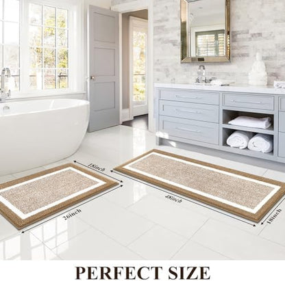 Pauwer Bathroom Rugs Sets 2 Piece, Non Slip Washable Bath Mat, Khaki