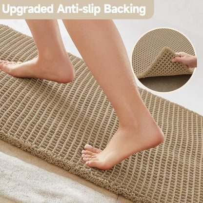 TYUU Waffle Bath Mat, Boho Bathroom Rugs Non Slip Washable Super Absorbent Quick Dry Farmhouse Bathroom Decor, 30"x20" Khaki (Pack of 2)