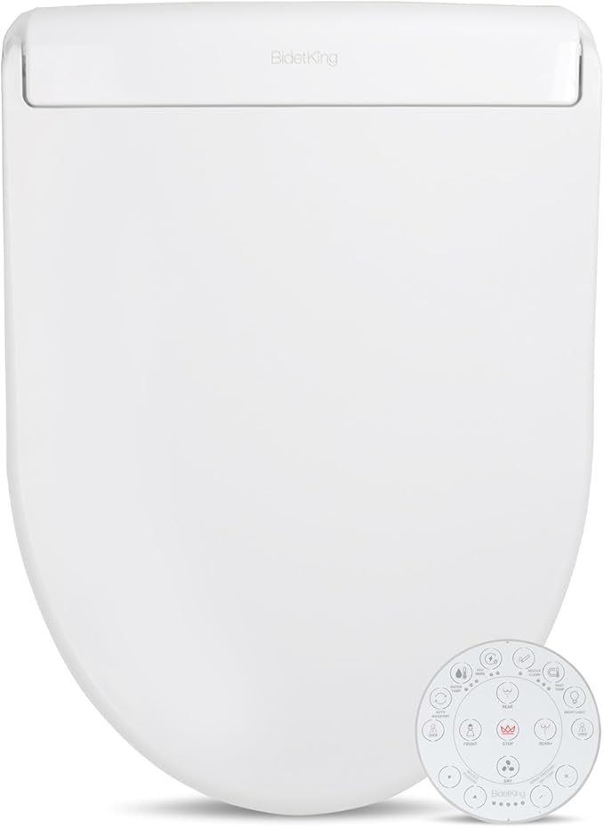 BidetKing Crown Round Bidet Toilet Seat, Endless Warm Water, Strong Spray, Backlit Remote, Multi-color LED, Ultra Slim, Stainless Steel Nozzle, Sittable Lid, 3 Year Warranty (Round)