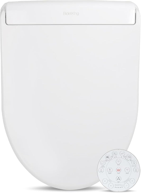 BidetKing Crown Round Bidet Toilet Seat, Endless Warm Water, Strong Spray, Backlit Remote, Multi-color LED, Ultra Slim, Stainless Steel Nozzle, Sittable Lid, 3 Year Warranty (Round)