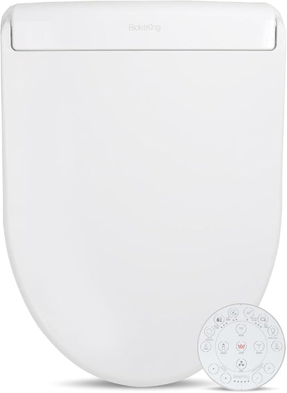 BidetKing Crown Elongated Bidet Toilet Seat, Endless Warm Water, Strong Spray, Backlit Remote, Multi-color LED, Ultra Slim, Stainless Steel Nozzle, Sittable Lid, 3 Year Warranty