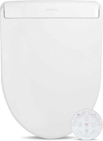 BidetKing Crown Elongated Bidet Toilet Seat, Endless Warm Water, Strong Spray, Backlit Remote, Multi-color LED, Ultra Slim, Stainless Steel Nozzle, Sittable Lid, 3 Year Warranty