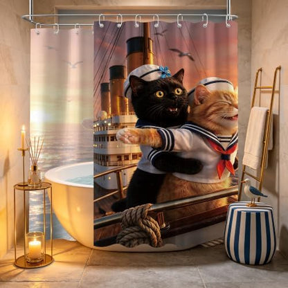 Extra Long Shower Curtain Crazy Black Cat Clawfoot Tub, 108 x 72 in
