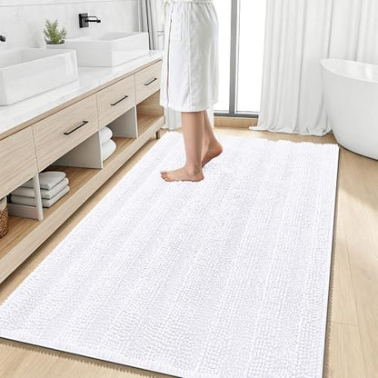 Smiry Thick Chenille Large Bathroom Runner Rugs 59x35, Soft Bath Mat, White