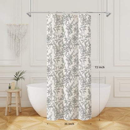 Black Boho Linen Fabric Shower Curtain , Farmhouse Floral For Bathroom