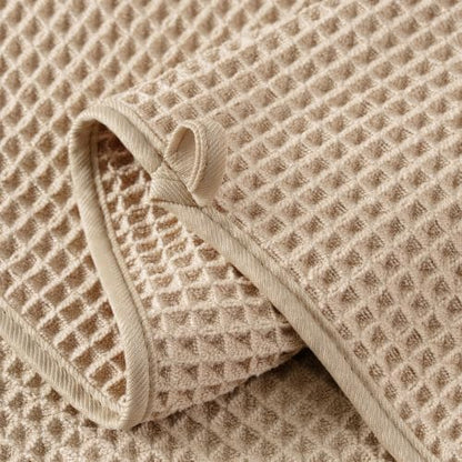Microfiber Waffle Bath Towels, 4 Pieces, Soft, Absorbent, Fast Drying, Lint Free 430 GSM (27''x55''/68.58 cm x139.7 cm) (Beige+Blue)