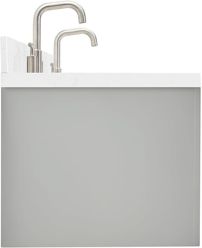 ARIEL Hutton 60-inch Bathroom Vanity with Sink,Solid Wood, 1.5-inch Carrara White Quartz Countertop & Backsplash, Double Rectangular Porcelain Sink, 3 Dovetail Drawers, Grey