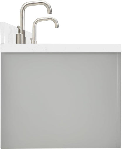 ARIEL Hutton 60-inch Bathroom Vanity with Sink,Solid Wood, 1.5-inch Carrara White Quartz Countertop & Backsplash, Double Rectangular Porcelain Sink, 3 Dovetail Drawers, Grey