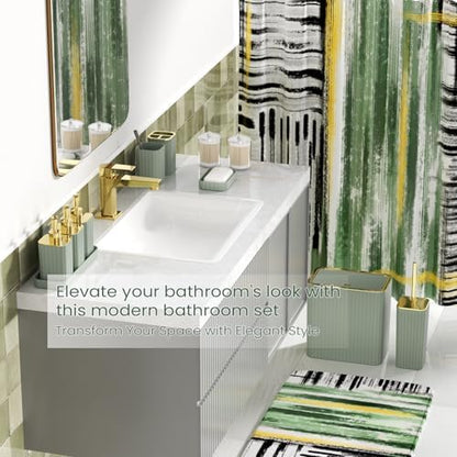 Bathroom Set - Bathroom Accessory Set, Sage Green Bathroom Set, 26PC Bathroom Sets with Shower Curtain and Rugs, Toilet Brush, Trash Can, Qtip Holder & Bathroom Soap Dispenser Set