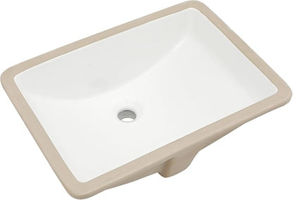 Sarlai Undermount Bathroom Sink - 20.5 x 14.5 inch Rectangular White Ceramic Vessel Sink with Overflow, Modern Vanity Art Basin, Interior Bowl Size 18.3" x 12.3"