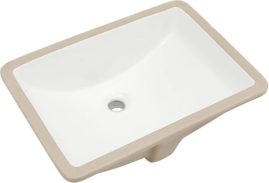 Sarlai Undermount Bathroom Sink - 20.5 x 14.5 inch Rectangular White Ceramic Vessel Sink with Overflow, Modern Vanity Art Basin, Interior Bowl Size 18.3" x 12.3"