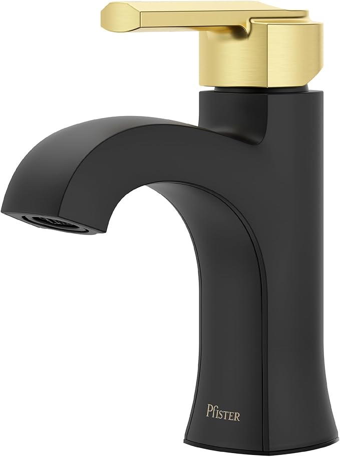 Pfister Vaneri Bathroom Sink Faucet, Single Control, 1-Handle, Single Hole, NSF Certified, Matte Black and Brushed Gold Finish, LF042VRIBBG