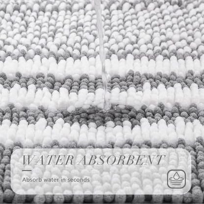 BSICPRO Large Bathroom Rugs Runner, 20x47 Chenille Bath Mats, Light Grey