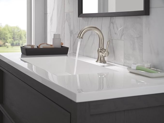 Delta Roe Brushed Nickel Bathroom Faucet 1 Hole, Single Hole Bathroom Sink Faucet for Vanity, Push-Pop Drain Assembly, Stainless 15985LF-SS