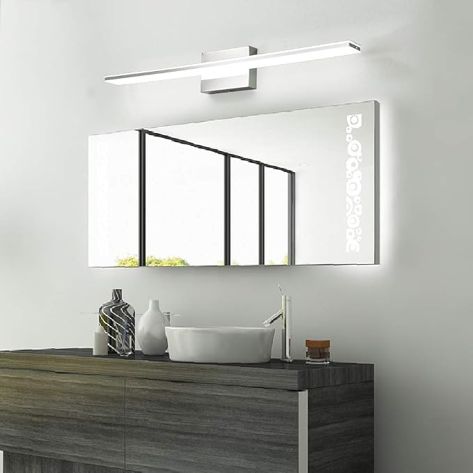Modern Vanity Light Bar 16W Over Mirror Lights Fixtures for Bathroom Indoor LED Bath Vanity Light Chrome Bathroom Lighting Acrylic Wall Lights Fixtures for Restroom Bedroom Living Room 6000K