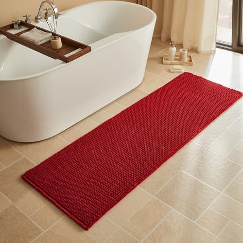 Triohero Waffle Runner Rug Bathroom, Long Boho Bath Mat, 24x72 Burgundy