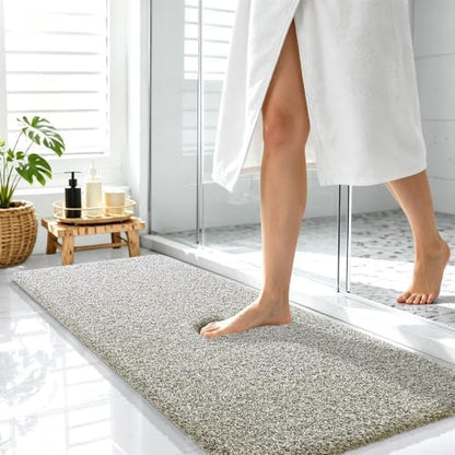 OLANLY Microfiber Bathroom Rugs 47x17, Quick Dry Mat, Moss Green and White