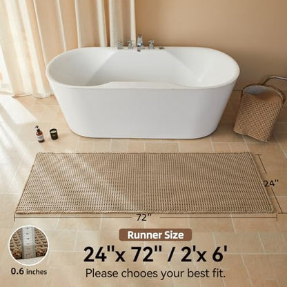 Triohero Waffle Runner Rug Bathroom, Long Boho Bath Mat, 24x72 Beige