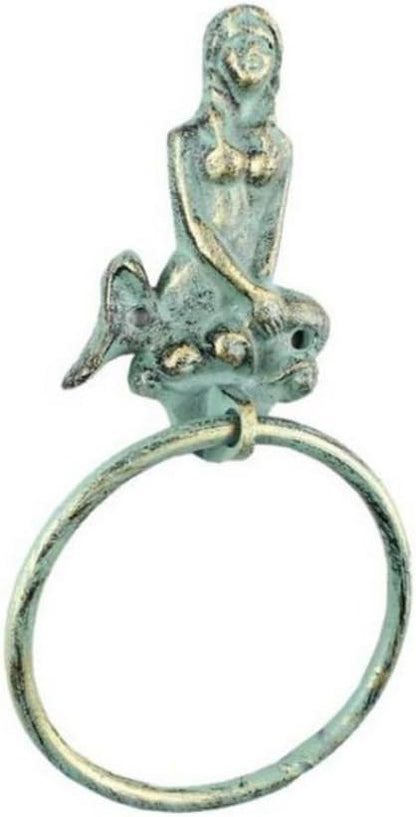 Antique Bronze Cast Iron Mermaid Towel Holder 8.5 Inch - Mermaid Decoration - Metal Wall Art