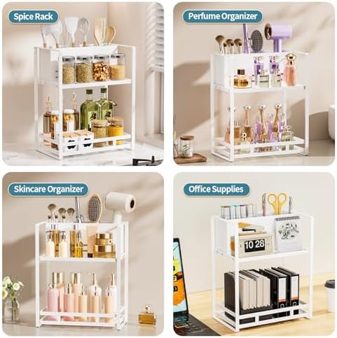 Bathroom Counter Organizer, Metal Vanity Shelf with Hair Dryer Holder