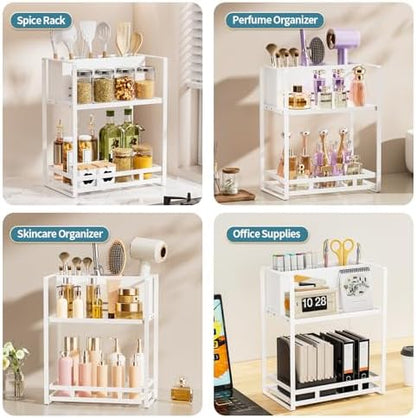 Bathroom Counter Organizer, Metal Vanity Shelf with Hair Dryer Holder