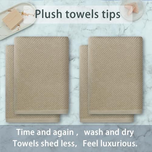 VOOVA & MOVAS Bath Towels 4PC, 100% Cotton, 30x56 in, Dark Beige