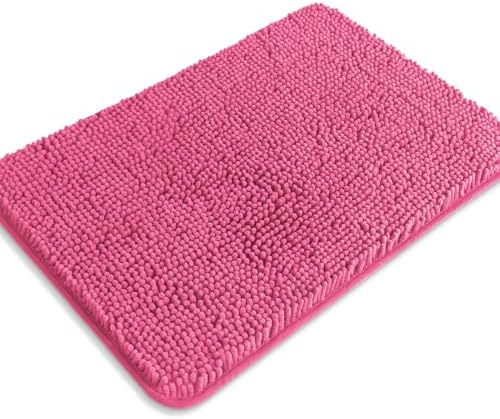 Hot Pink Bathroom Rugs – Absorbent and Washable Bath Mat, Non-Slip, Thick Soft Chenille Bath Rugs for Bathroom Floor, Shower, Sink - 17" x 24"