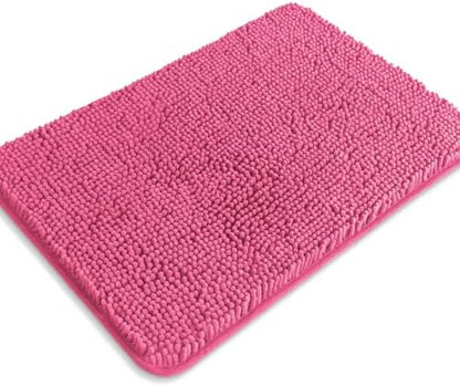 Hot Pink Bathroom Rugs – Absorbent and Washable Bath Mat, Non-Slip, Thick Soft Chenille Bath Rugs for Bathroom Floor, Shower, Sink - 17" x 24"