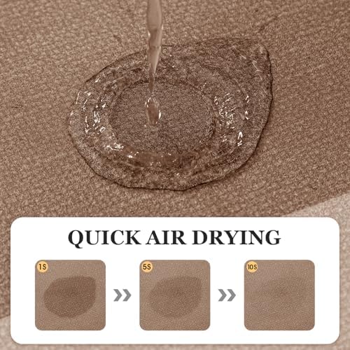 ACCUMTEK Non Slip Bath Mat, Thin Bathroom Rugs Fit Under Door, Quick Dry Bath Mats, Machine Washable Bath Rugs for Bathroom, Bathtub & Kitchen, Bathtub, Light Brown/Bordered/24 x17
