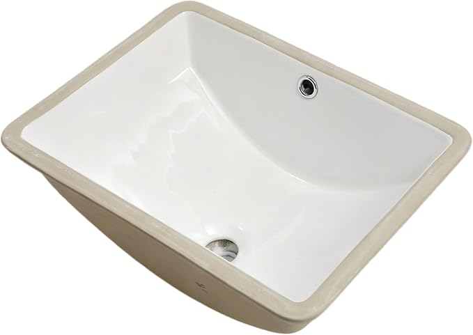 White Undermount Bathroom Sink 18"x14"Ceramic Basin | Modern Porcelain Under Counter Bathroom Vanity Sink, Interior Bowl 16.3"x 16.9", Rectangular Undermount Basin with Overflow