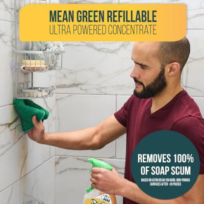 Mean Green Refillable Ultra Powered Bathroom Cleaner Concentrate, Tropical Breeze, 14.3 fl oz – Plant & Mineral Based, Removes 100% of Soap Scum, Refillable Bottle Makes 4X Refills