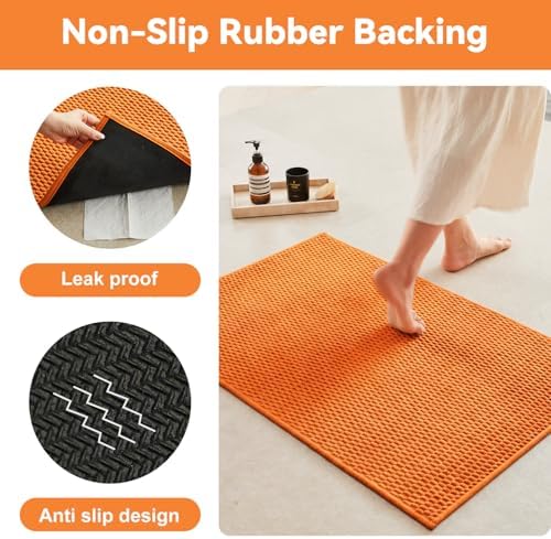Triohero Bathroom Rugs Non Slip Washable, Super Absorbent Thin Bath Mat Small Quick Dry Low Pile Bathroom Rug, Orange 16"x24"