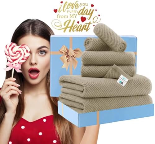 VOOVA & MOVAS 6PC Towel Set, 100% Cotton, Dark Beige