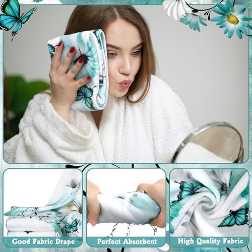FuWeave 8 Pcs Vintage Daisy Shower Curtain Set Bathroom Decor Daisy Waterproof Bathroom Accessories Shower Curtain Sets with Towels Carpet Bath Mat Toilet Rugs and 12 Hooks