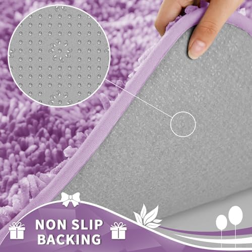 Yimobra Toilet Rugs U Shaped Washable, Extra Thick Soft Absorbent Chenille Contour Bathroom Rugs for Toilet 24x20 Inch, Quick Dry Non Slip Toilet Mat for Bath Floor, Lilac