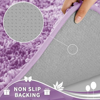 Yimobra Toilet Rugs U Shaped Washable, Extra Thick Soft Absorbent Chenille Contour Bathroom Rugs for Toilet 24x24 Inch, Quick Dry Non Slip Toilet Mat for Bath Floor, Lilac