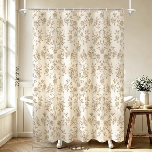MitoVilla Vintage Farmhouse Brown Floral Poly-Cotton Shower Curtain, 72x72