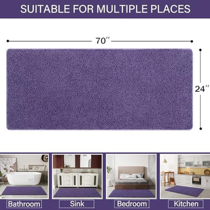 LOCHAS Luxury Bathroom Rug Shaggy Bath Mat 24 x 70 Inch, Dark Purple