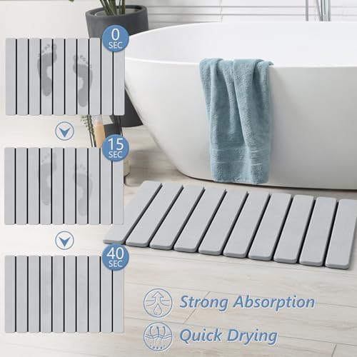 AWW Foldable Stone Bath Mat, Diatomaceous, 23.6"x15.5", Light Grey