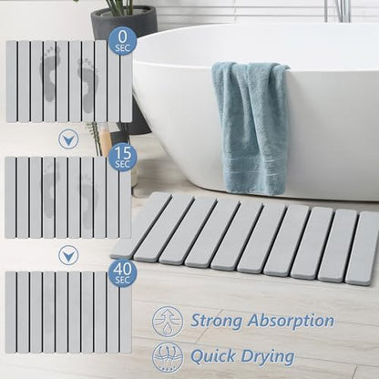 AWW Foldable Stone Bath Mat, Diatomaceous, 23.6"x15.5", Light Grey