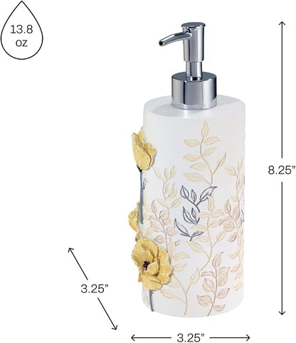 Avanti Linens - Lotion Pump, 100% Hand-Painted Resin Bathroom Accessories, Soap Dispenser, Floral Home Decor (Marielle)
