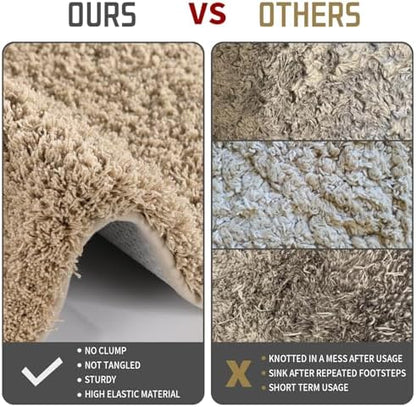 Yimobra Bathroom Rugs Non Slip Washable, Ultra Soft and Water Absorbent Bath Mats, Plush Fluffy Shower Mat Outside, Dries Quickly, Microfiber Thick Matts for Bathroom Floor/Sink, 24X17, Pure Beige